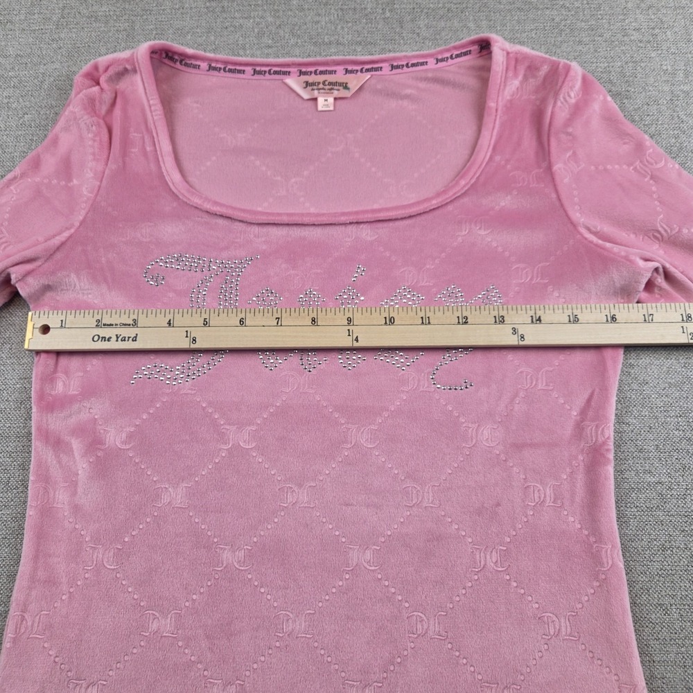 Juicy Couture Pink Velour Top Women's Medium Long Sleeve Sleepwear Rhinestones - Picture 7 of 10